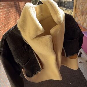 Black and Cream Sherpa Lined Jacket